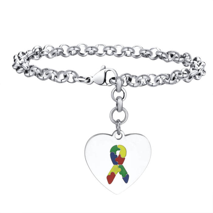 Wholesale Stainless Steel Autism Heart Bracelet