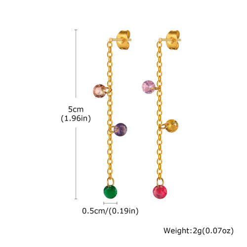 Wholesale Stainless Steel Colored Zirconia Tassel Earrings