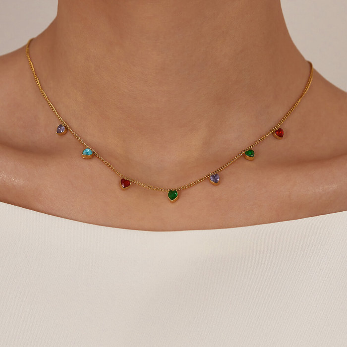 Wholesale Stainless Steel Colorful CZ Necklace