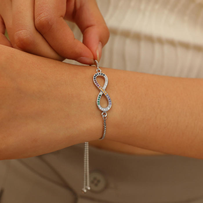 Wholesale Copper Colorful Zirconia Infinity Bracelet