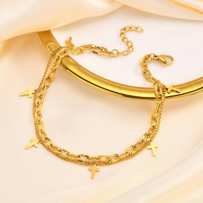 Wholesale Stainless Steel Cross Double Anklet