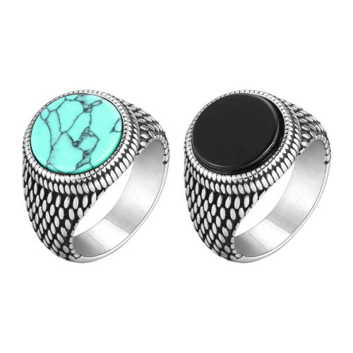 Wholesale Stainless Steel Black Onyx Turquoise Ring
