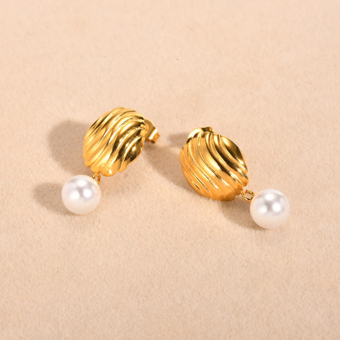 Wholesale Stainless Steel Shell Pearl Earrings