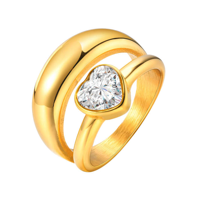 Wholesale Stainless Steel Women CZ Heart Ring