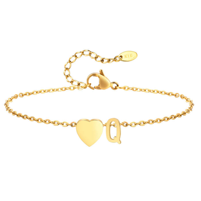 Wholesale Stainless Steel Heart Initial Anklet