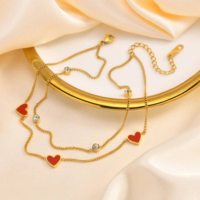 Wholesale Stainless Steel Green Heart Anklet