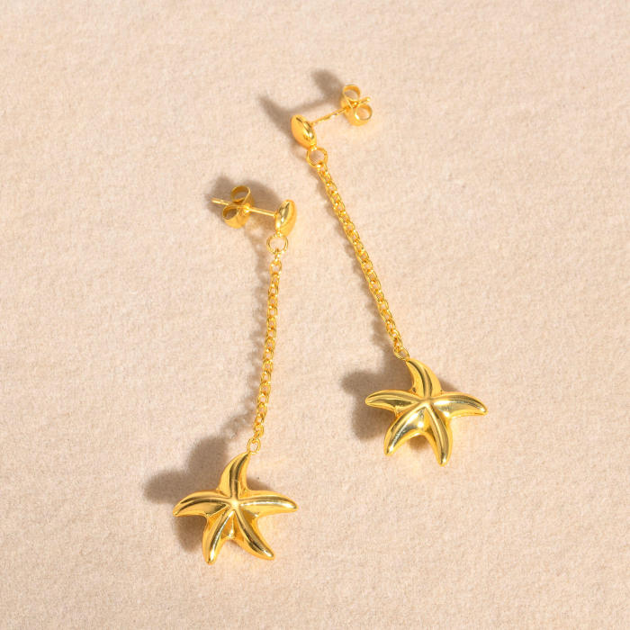 Wholesale Stainless Steel Starfish Tassel Earrings