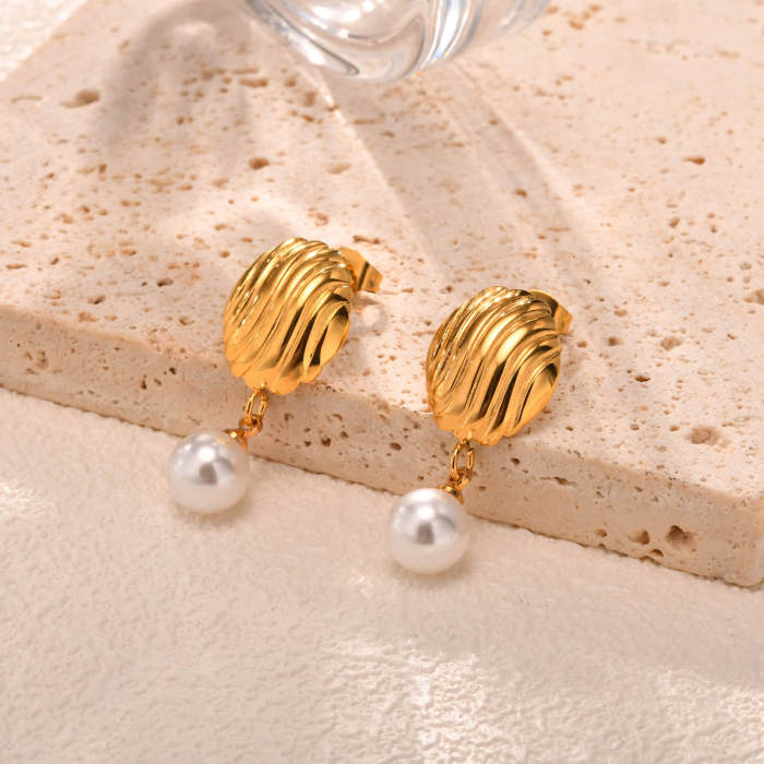 Wholesale Stainless Steel Shell Pearl Earrings