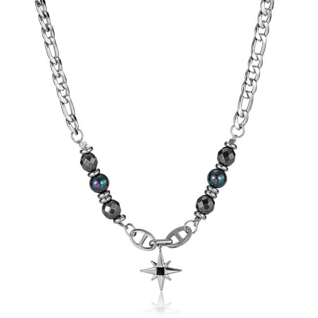 Wholesale Stainless Steel Black Gallstone Chain Necklace