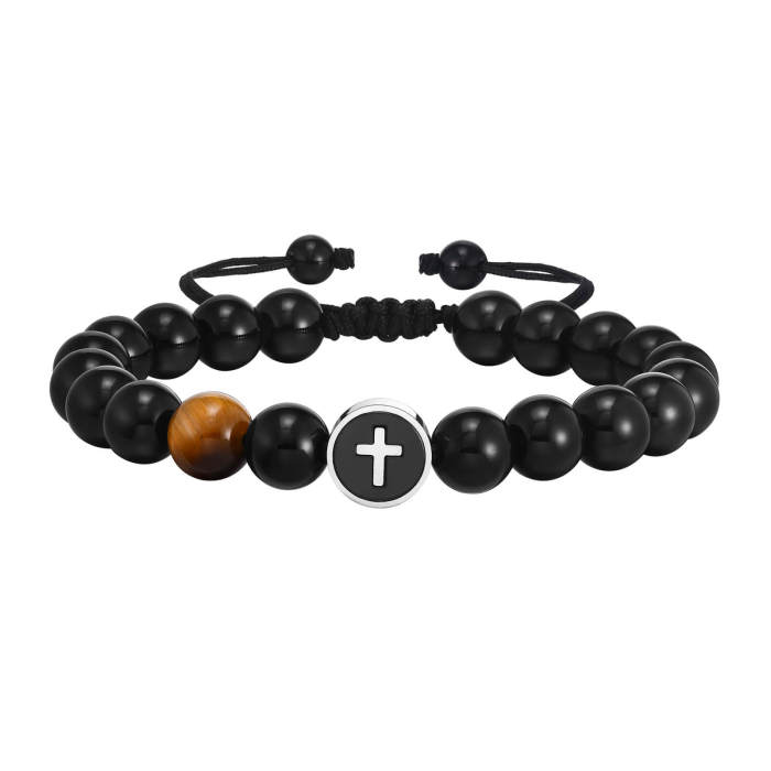 Wholesale Stainless Steel Cross Beaded Couple Bracelet