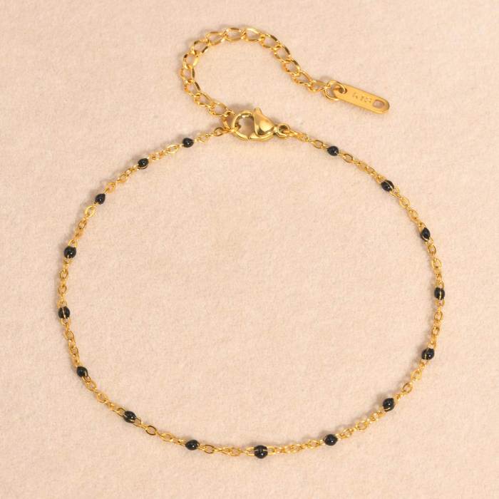 Wholesale Stainless Steel Black Bead Anklet
