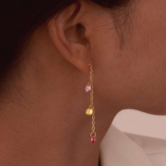 Wholesale Stainless Steel Colored Zirconia Tassel Earrings