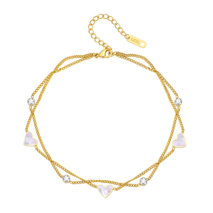 Wholesale Stainless Steel Green Heart Anklet