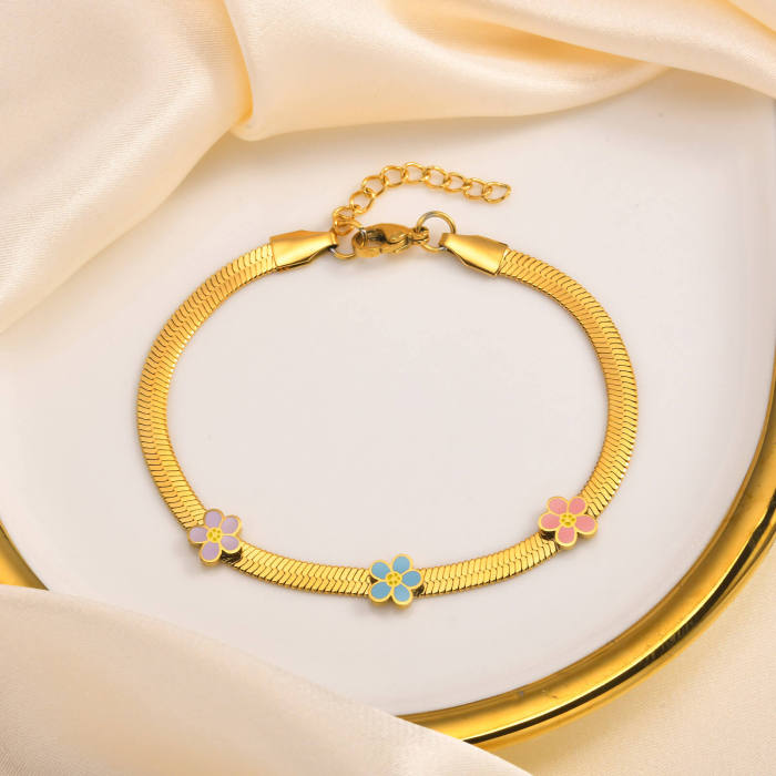 Wholesale Stainless Steel Colorful Flower Bracelet