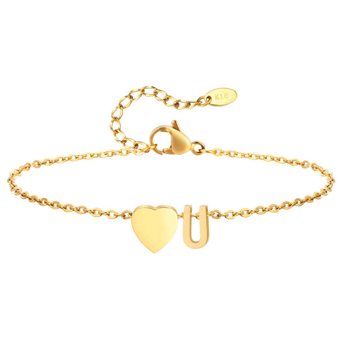 Wholesale Stainless Steel Heart Initial Anklet