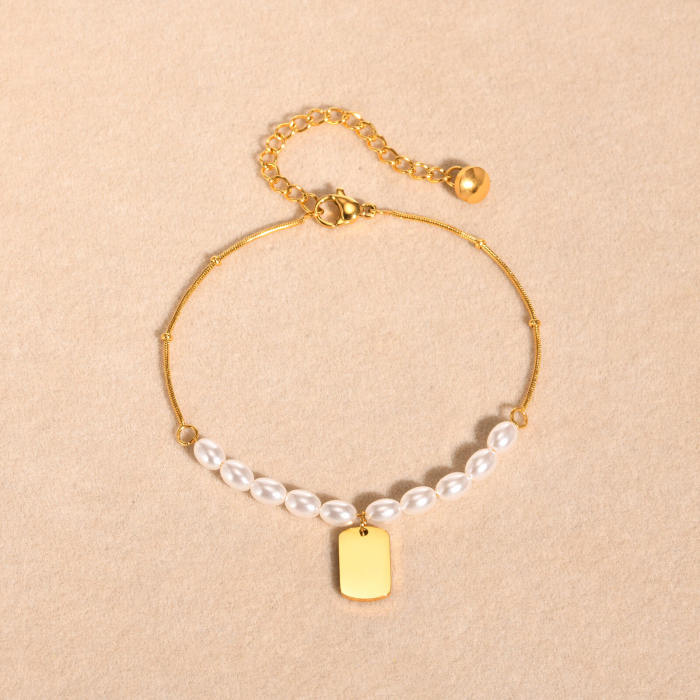 Wholesale Stainless Steel Imitation Pearl Engravable Bracelet