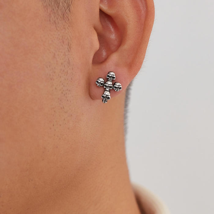 Wholesale Stainless Steel Skull Cross Earrings