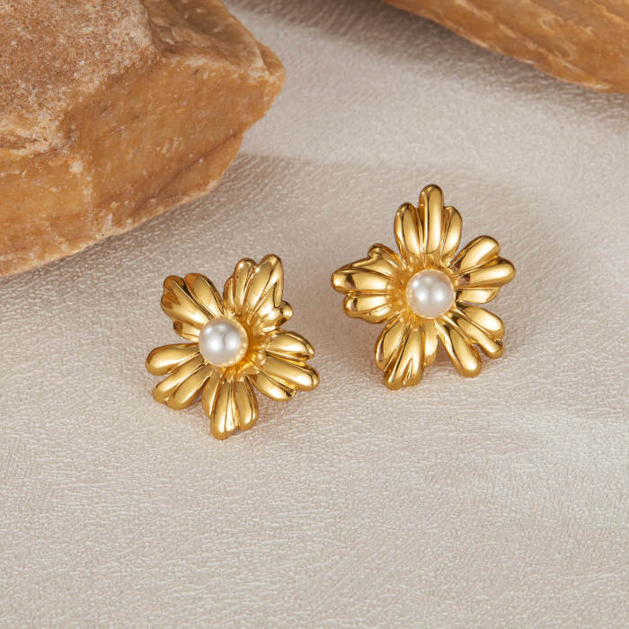 Wholesale Stainless Steel Pearl Flower Earrings