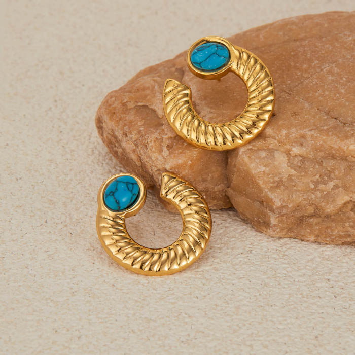 Wholesale Stainless Steel Blue Turquoise Earrings