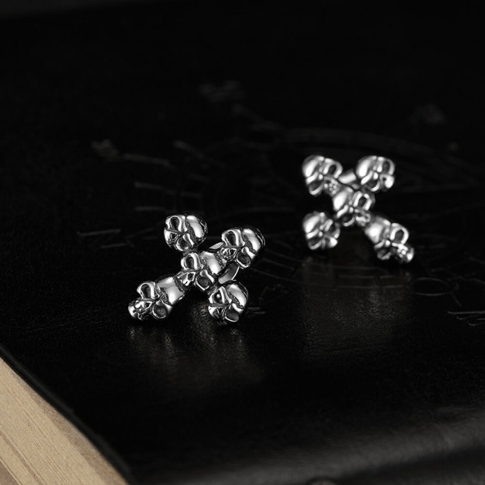 Wholesale Stainless Steel Skull Cross Earrings