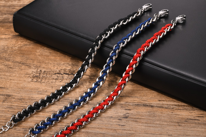 Wholesale Stainless Steel Cuban Chain Braided Bracelet