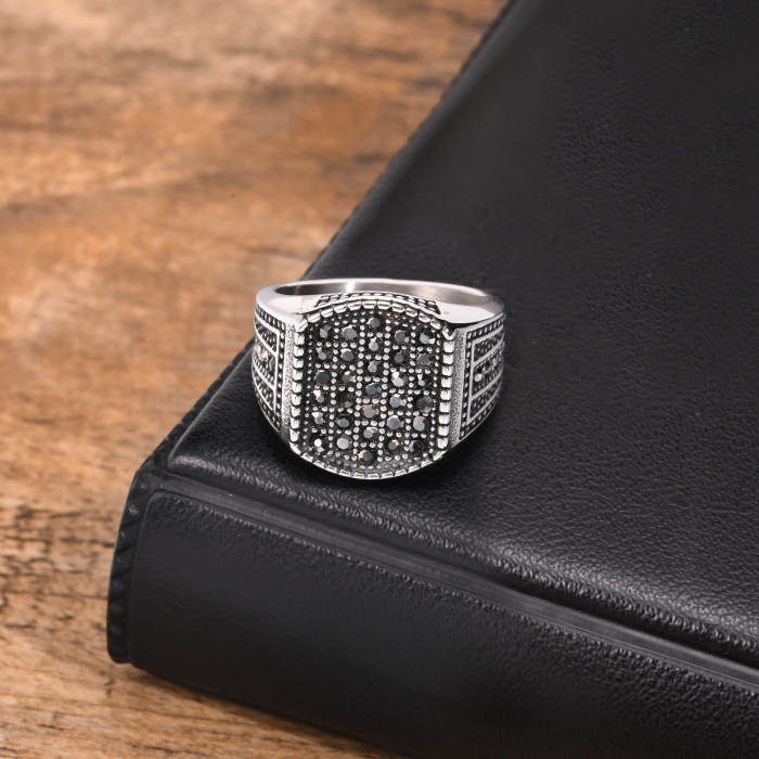 Wholesale Stainless Steel Black Zirconia Ring for Men
