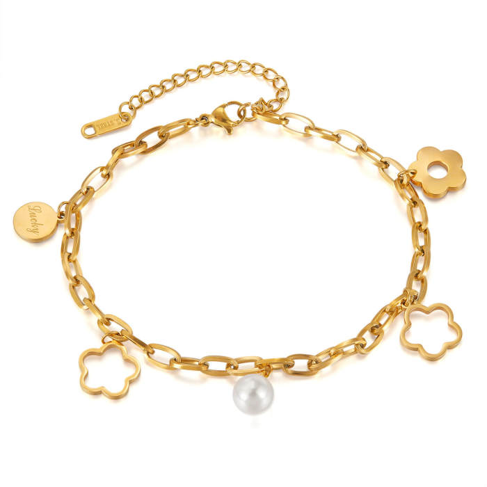 Wholesale Stainless Steel Flower Pearl Necklace Sett