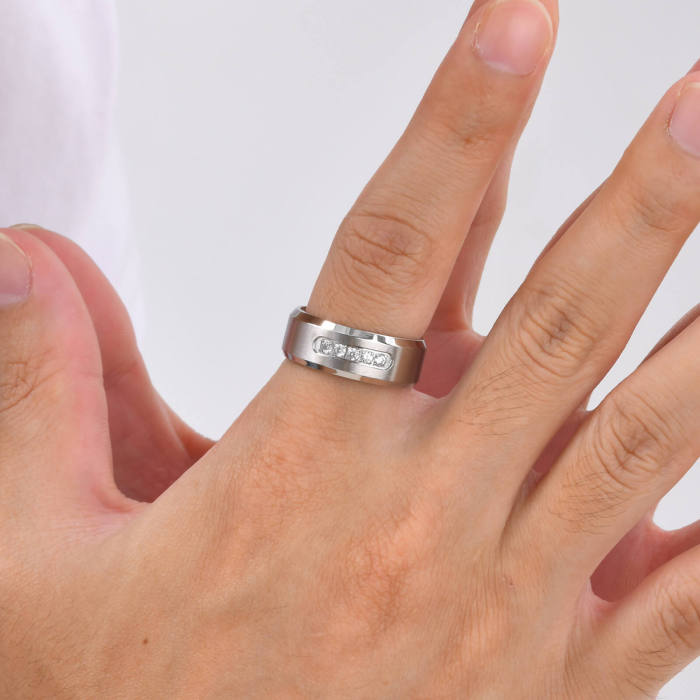 Wholesale Stainless Steel Zirconia 8mm Ring
