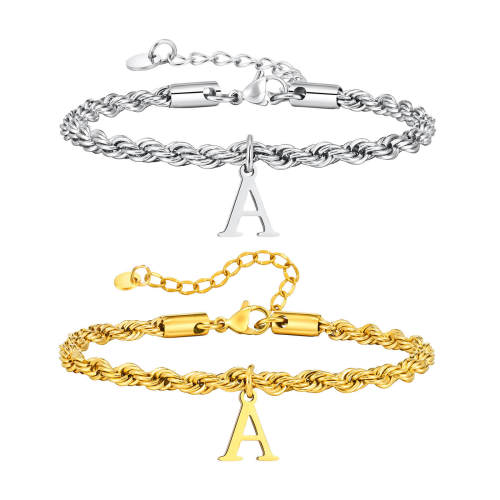 Wholesale Stainless Steel Initial Twist Chain Bracelet