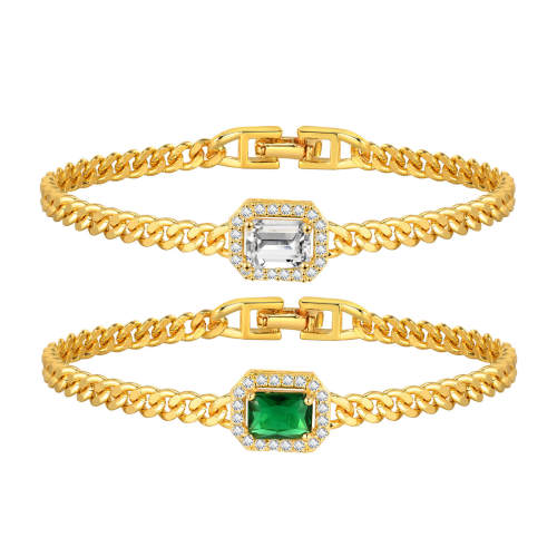 Wholesale Copper Square Green Zirconia Bracelet