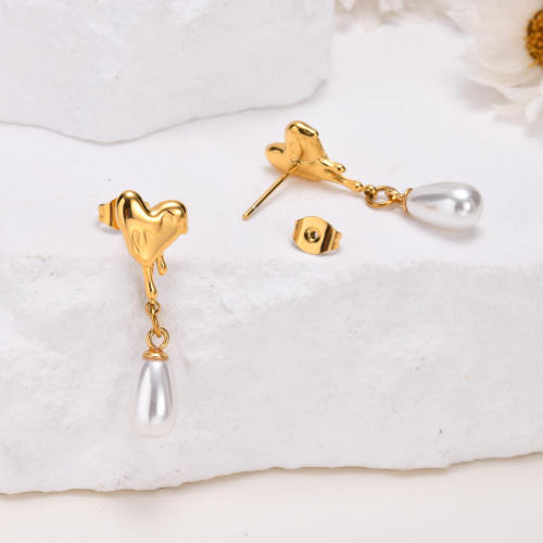 Wholesale Stainless Steel Heart Imitation Pearl Earrings