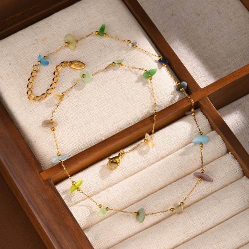 Wholesale Stainless Steel Colored Natural Stone Necklace