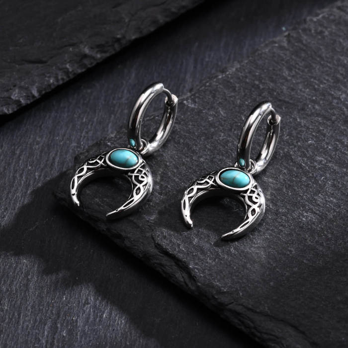Wholesale Stainless Steel Turquoise Moon Earrings