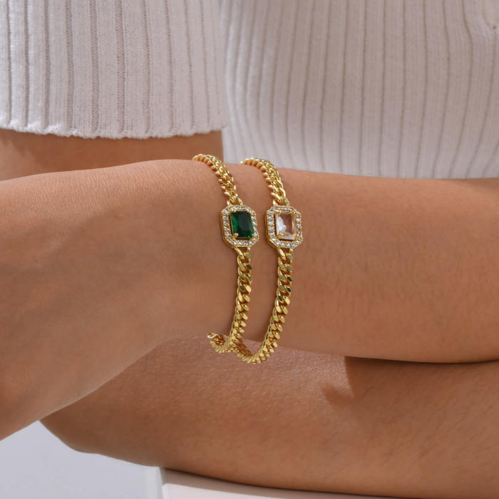 Wholesale Copper Square Green Zirconia Bracelet