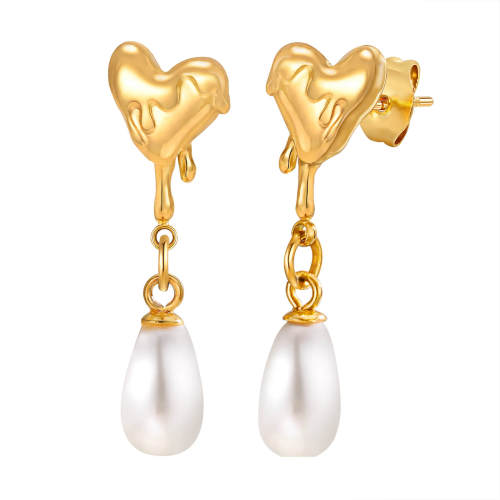 Wholesale Stainless Steel Heart Imitation Pearl Earrings