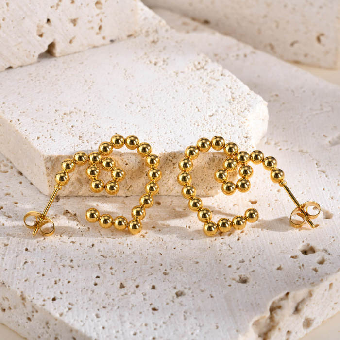 Wholesale Stainless Steel Beaded Heart Earrings