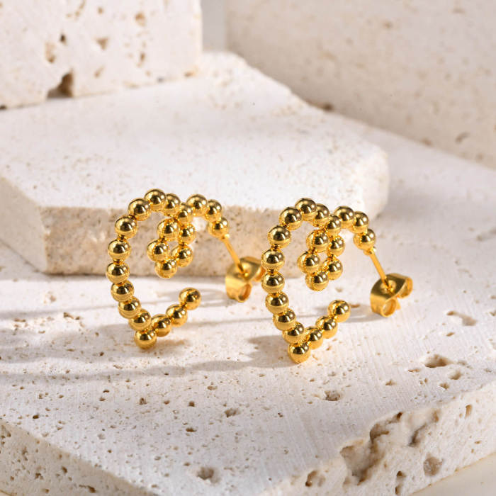 Wholesale Stainless Steel Beaded Heart Earrings