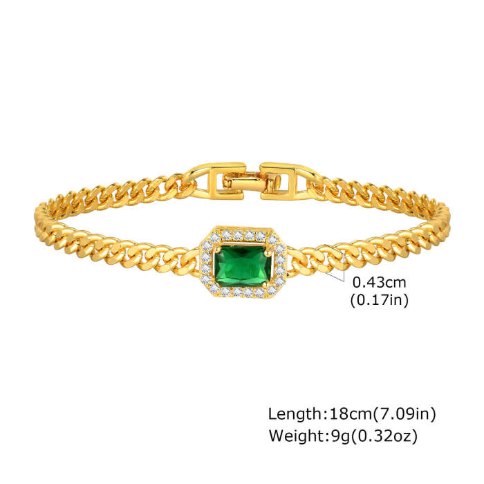 Wholesale Copper Square Green Zirconia Bracelet