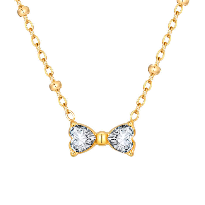 Wholesale Stainless Steel Zirconia Ribbon Necklace