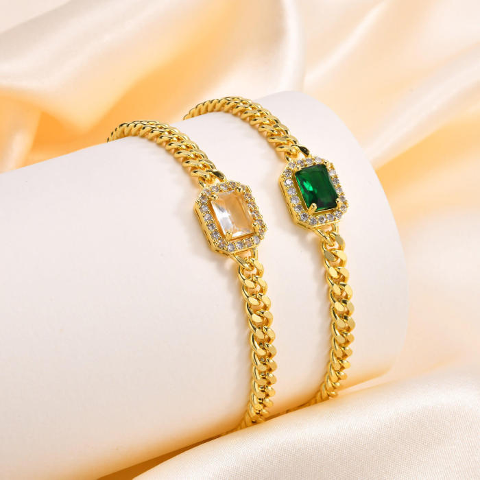 Wholesale Copper Square Green Zirconia Bracelet