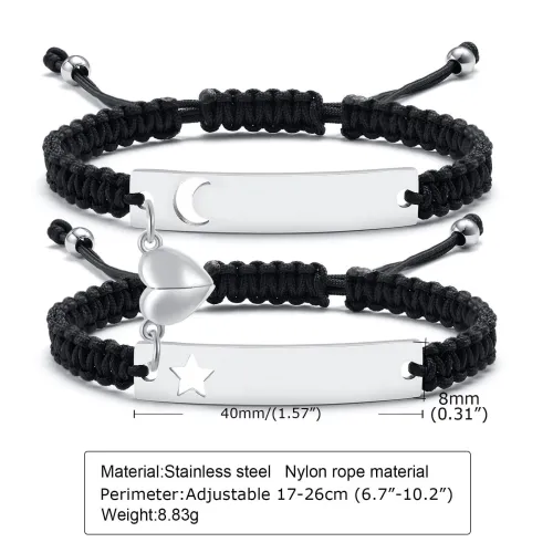Wholesale Heart Star Moon Couple Braided Bracelet
