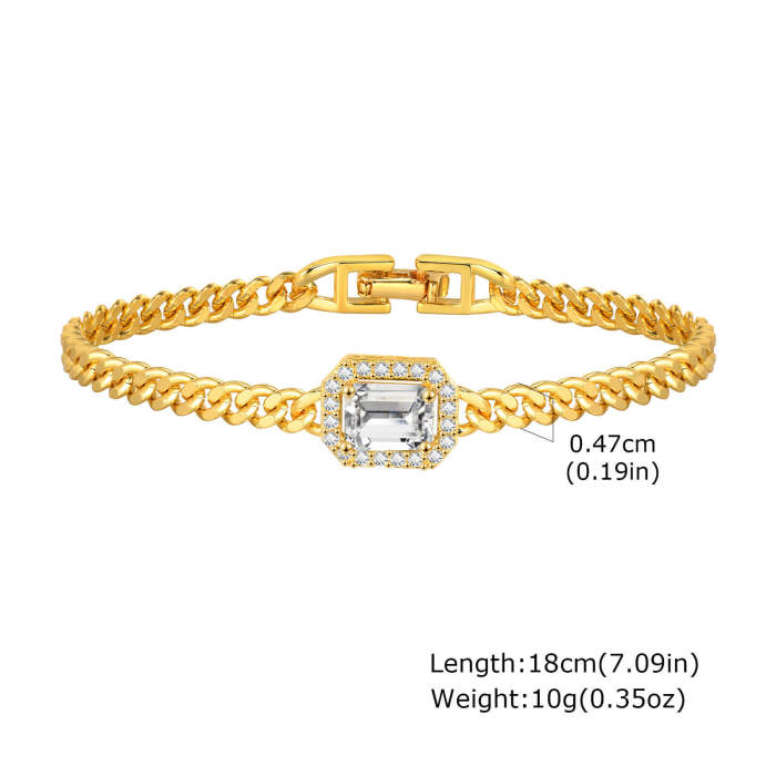 Wholesale Copper Square Green Zirconia Bracelet