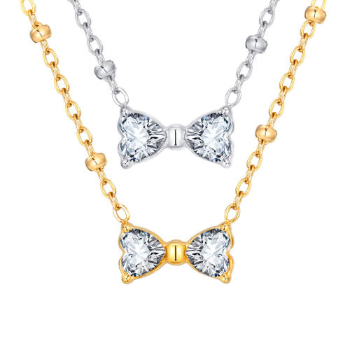 Wholesale Stainless Steel Zirconia Ribbon Necklace