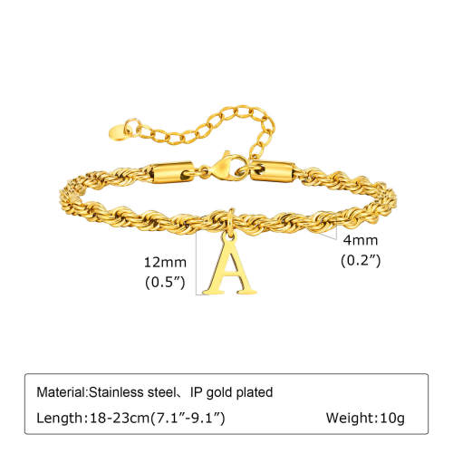 Wholesale Stainless Steel Initial Twist Chain Bracelet