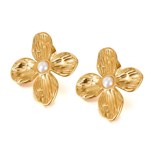 Wholesale Stainless Steel Petal Pearl Earrings