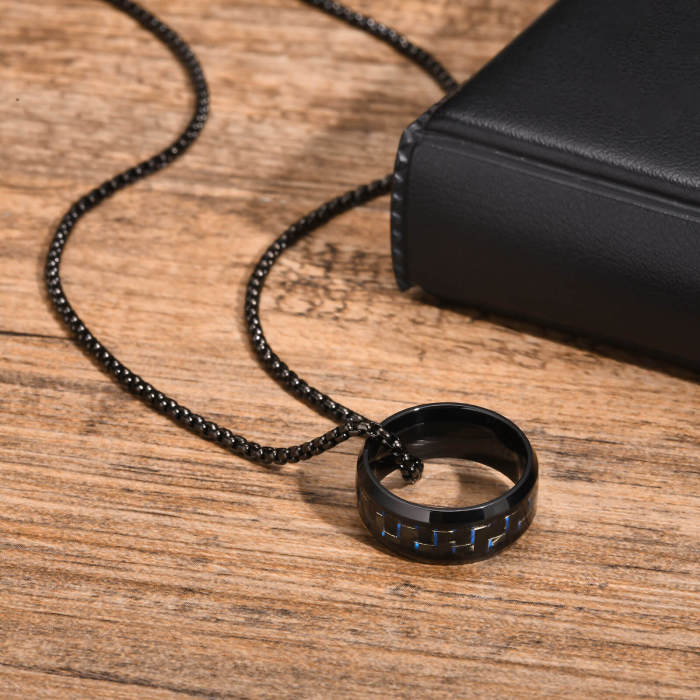 Wholesale Stainless Steel Carbon Fiber Ring Pendant