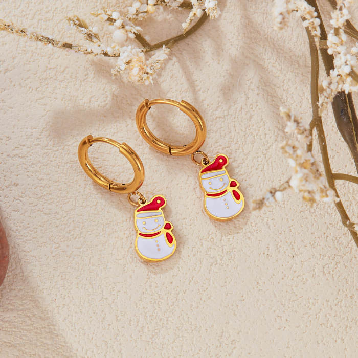 Wholesale Stainless Steel Christmas Snowman Earrings