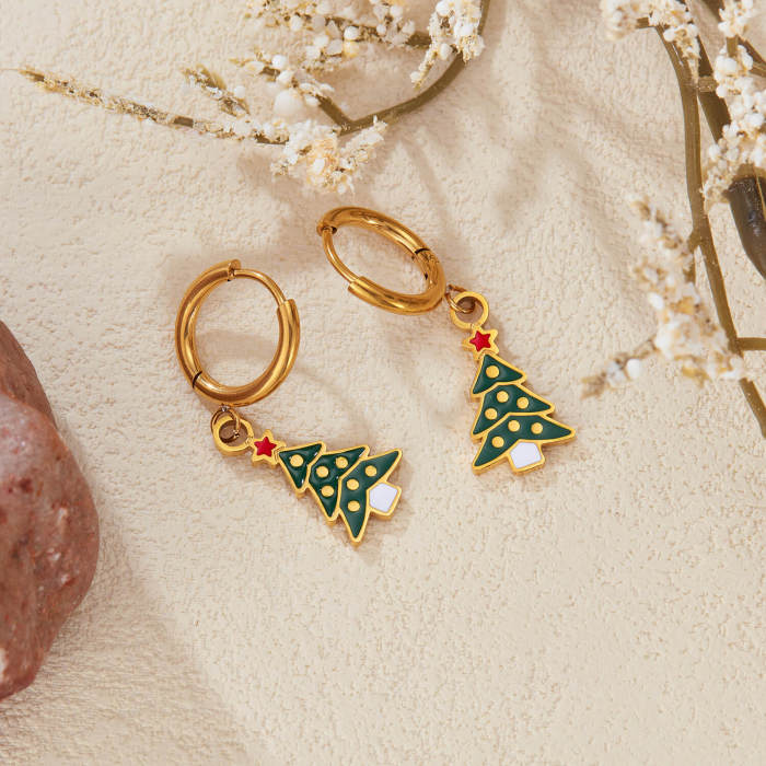 Wholesale Stainless Steel Christmas Tree Earrings