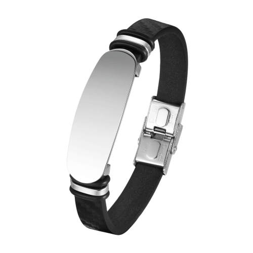 Wholesale Stainless Steel Engravable PU Leather Bracelet