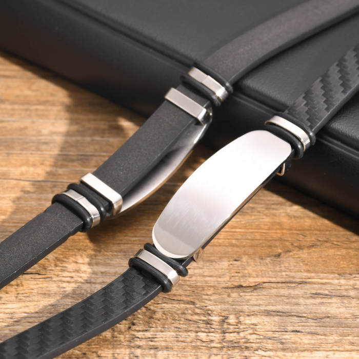 Wholesale Stainless Steel Engravable PU Leather Bracelet